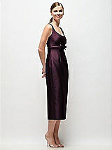 Side View Thumbnail - Deep Plum Scoop Neck Satin Column Midi Dress with Bow at Empire Waist