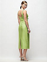 Rear View Thumbnail - Mojito Scoop Neck Satin Column Midi Dress with Bow at Empire Waist