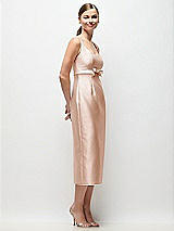 Side View Thumbnail - Cameo Scoop Neck Satin Column Midi Dress with Bow at Empire Waist