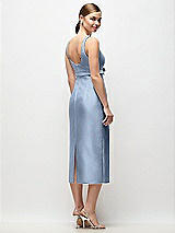 Rear View Thumbnail - Cloudy Scoop Neck Satin Column Midi Dress with Bow at Empire Waist