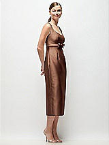Side View Thumbnail - Cognac Scoop Neck Satin Column Midi Dress with Bow at Empire Waist