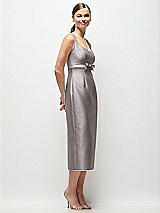 Side View Thumbnail - Cashmere Gray Scoop Neck Satin Column Midi Dress with Bow at Empire Waist