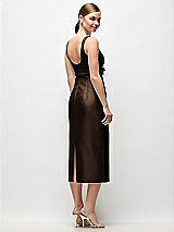 Rear View Thumbnail - Espresso Scoop Neck Satin Column Midi Dress with Bow at Empire Waist