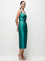 Side View Thumbnail - Jade Scoop Neck Satin Column Midi Dress with Bow at Empire Waist
