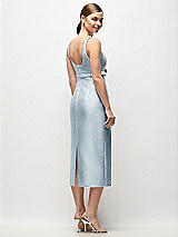 Rear View Thumbnail - Mist Scoop Neck Satin Column Midi Dress with Bow at Empire Waist