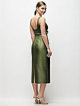 Rear View Thumbnail - Olive Green Scoop Neck Satin Column Midi Dress with Bow at Empire Waist