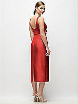 Rear View Thumbnail - Poppy Red Scoop Neck Satin Column Midi Dress with Bow at Empire Waist