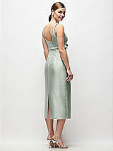 Rear View Thumbnail - Willow Green Scoop Neck Satin Column Midi Dress with Bow at Empire Waist