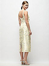 Rear View Thumbnail - Butter Yellow Floral Scoop Neck Floral Satin Column Midi Dress with Bow at Empire Waist