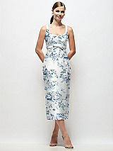 Front View Thumbnail - Cottage Rose Larkspur Scoop Neck Floral Satin Column Midi Dress with Bow at Empire Waist