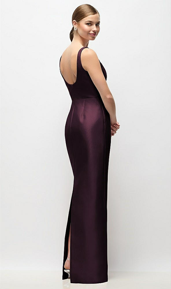 Back View - Deep Plum Scoop Neck Satin Column Maxi Dress