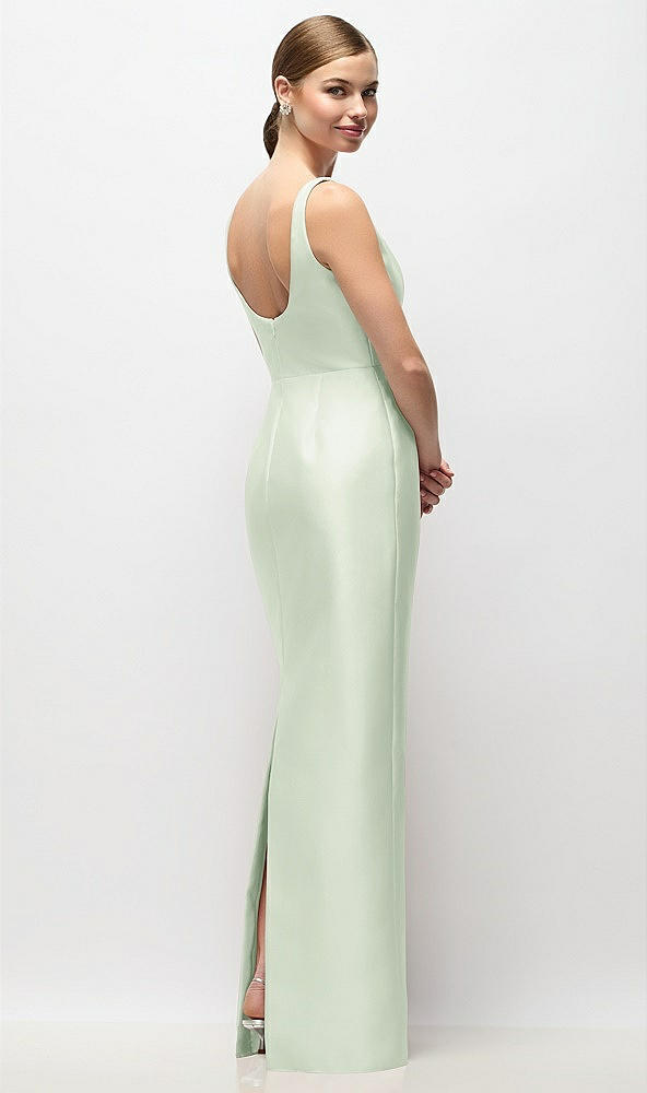 Back View - Mint Green Scoop Neck Satin Column Maxi Dress