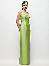 Side View Thumbnail - Mojito Scoop Neck Satin Column Maxi Dress