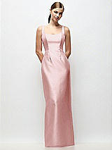 Front View Thumbnail - Ballet Pink Scoop Neck Satin Column Maxi Dress