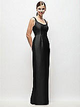 Side View Thumbnail - Black Scoop Neck Satin Column Maxi Dress