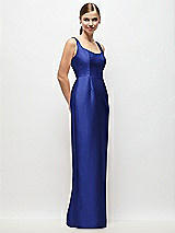 Side View Thumbnail - Cobalt Blue Scoop Neck Satin Column Maxi Dress