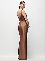 Rear View Thumbnail - Cognac Scoop Neck Satin Column Maxi Dress