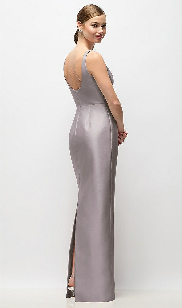 Back View - Cashmere Gray Scoop Neck Satin Column Maxi Dress