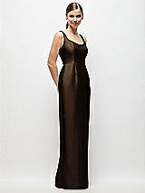 Side View Thumbnail - Espresso Scoop Neck Satin Column Maxi Dress