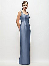 Side View Thumbnail - Larkspur Blue Scoop Neck Satin Column Maxi Dress