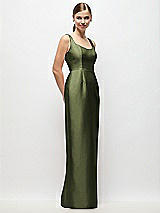 Side View Thumbnail - Olive Green Scoop Neck Satin Column Maxi Dress