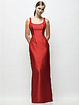 Front View Thumbnail - Poppy Red Scoop Neck Satin Column Maxi Dress