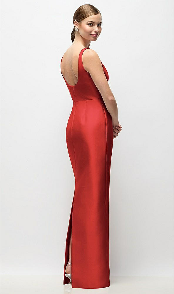 Back View - Poppy Red Scoop Neck Satin Column Maxi Dress