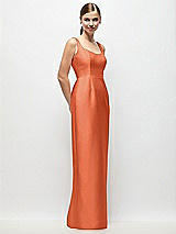 Side View Thumbnail - Portofino Orange Scoop Neck Satin Column Maxi Dress