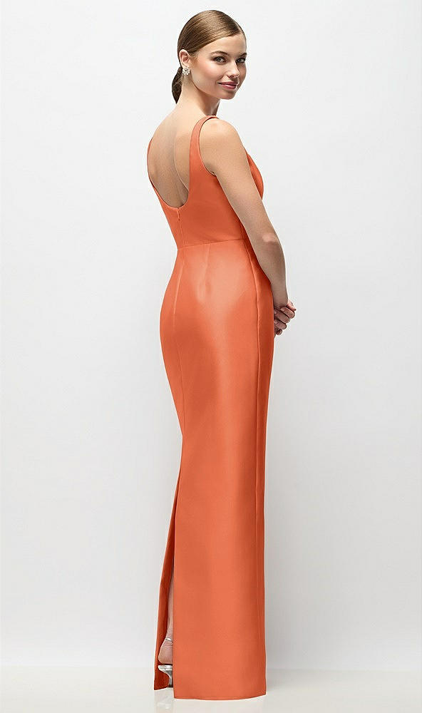 Back View - Portofino Orange Scoop Neck Satin Column Maxi Dress