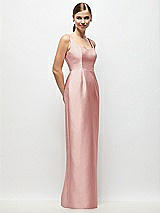 Side View Thumbnail - Rose Scoop Neck Satin Column Maxi Dress