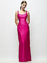 Front View Thumbnail - Think Pink Scoop Neck Satin Column Maxi Dress