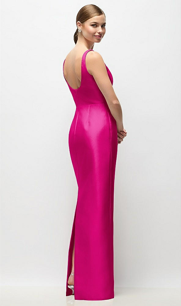 Back View - Think Pink Scoop Neck Satin Column Maxi Dress