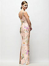 Rear View Thumbnail - Butterfly Botanica Pink Sand Scoop Neck Floral Satin Column Maxi Dress