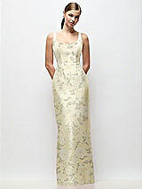 Front View Thumbnail - Butter Yellow Floral Scoop Neck Floral Satin Column Maxi Dress