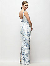 Rear View Thumbnail - Cottage Rose Larkspur Scoop Neck Floral Satin Column Maxi Dress