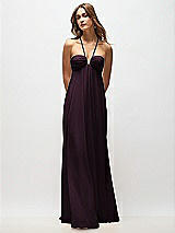 Rear View Thumbnail - Deep Plum Empire Waist Chiffon Halter Maxi Dress with Convertible Spaghetti Straps