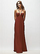 Rear View Thumbnail - Auburn Moon Empire Waist Chiffon Halter Maxi Dress with Convertible Spaghetti Straps