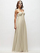 Front View Thumbnail - Champagne Empire Waist Chiffon Halter Maxi Dress with Convertible Spaghetti Straps