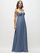 Front View Thumbnail - Larkspur Blue Empire Waist Chiffon Halter Maxi Dress with Convertible Spaghetti Straps