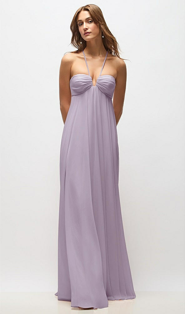 Back View - Lilac Haze Empire Waist Chiffon Halter Maxi Dress with Convertible Spaghetti Straps
