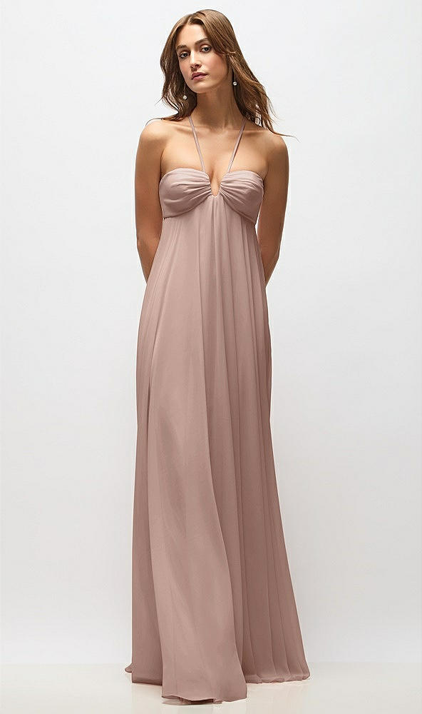 Back View - Neu Nude Empire Waist Chiffon Halter Maxi Dress with Convertible Spaghetti Straps
