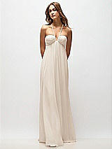 Rear View Thumbnail - Oat Empire Waist Chiffon Halter Maxi Dress with Convertible Spaghetti Straps