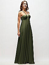 Front View Thumbnail - Olive Green Empire Waist Chiffon Halter Maxi Dress with Convertible Spaghetti Straps