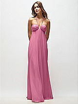 Rear View Thumbnail - Orchid Pink Empire Waist Chiffon Halter Maxi Dress with Convertible Spaghetti Straps