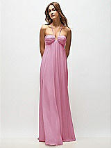 Rear View Thumbnail - Powder Pink Empire Waist Chiffon Halter Maxi Dress with Convertible Spaghetti Straps