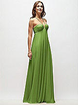 Front View Thumbnail - Peridot Green Empire Waist Chiffon Halter Maxi Dress with Convertible Spaghetti Straps