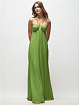 Rear View Thumbnail - Peridot Green Empire Waist Chiffon Halter Maxi Dress with Convertible Spaghetti Straps
