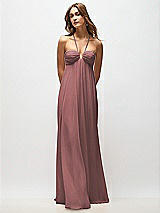 Rear View Thumbnail - Rosewood Empire Waist Chiffon Halter Maxi Dress with Convertible Spaghetti Straps