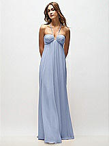 Rear View Thumbnail - Sky Blue Empire Waist Chiffon Halter Maxi Dress with Convertible Spaghetti Straps