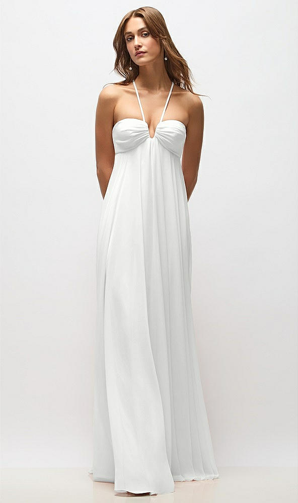 Back View - White Empire Waist Chiffon Halter Maxi Dress with Convertible Spaghetti Straps